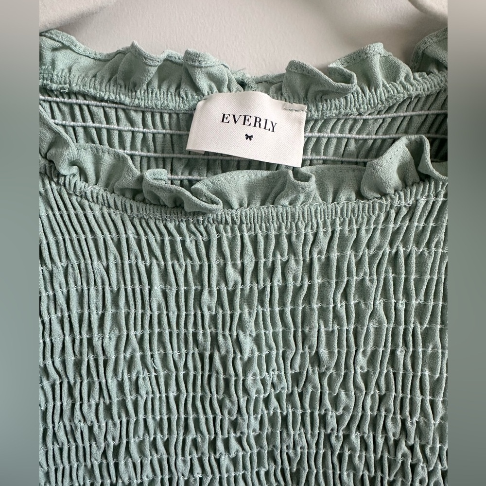 Everly Mint Green Smocked Ruffle Peplum Blouse - Picture 5 of 7